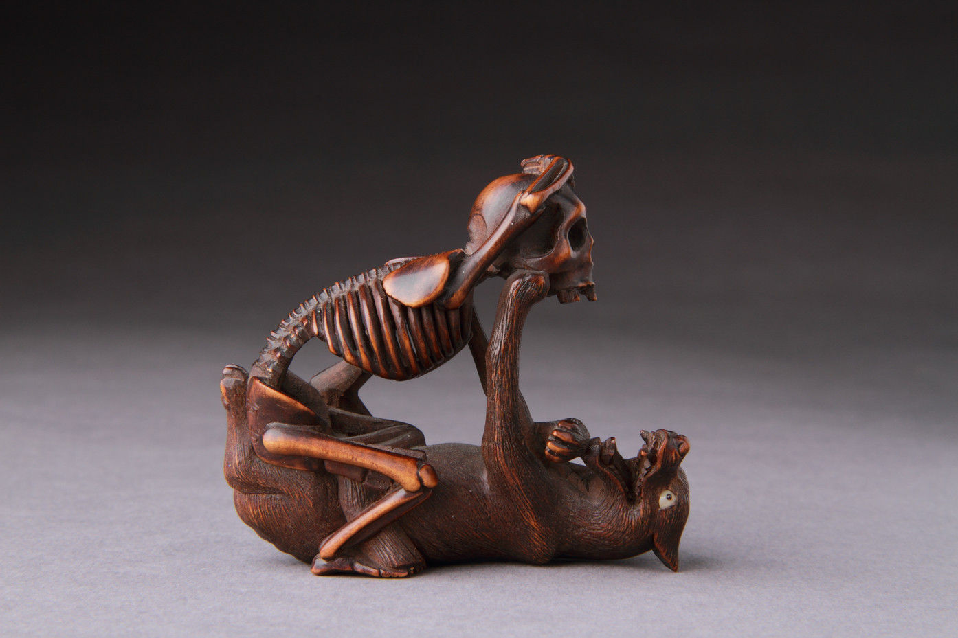 Fine Japanese Carved Boxwood Netsuke Depicting a Human Skeleton